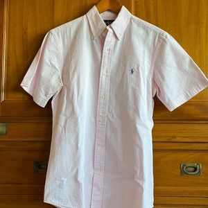 Ralph Lauren Seer Sucker Button Down Short Sleeve Pink Mens small